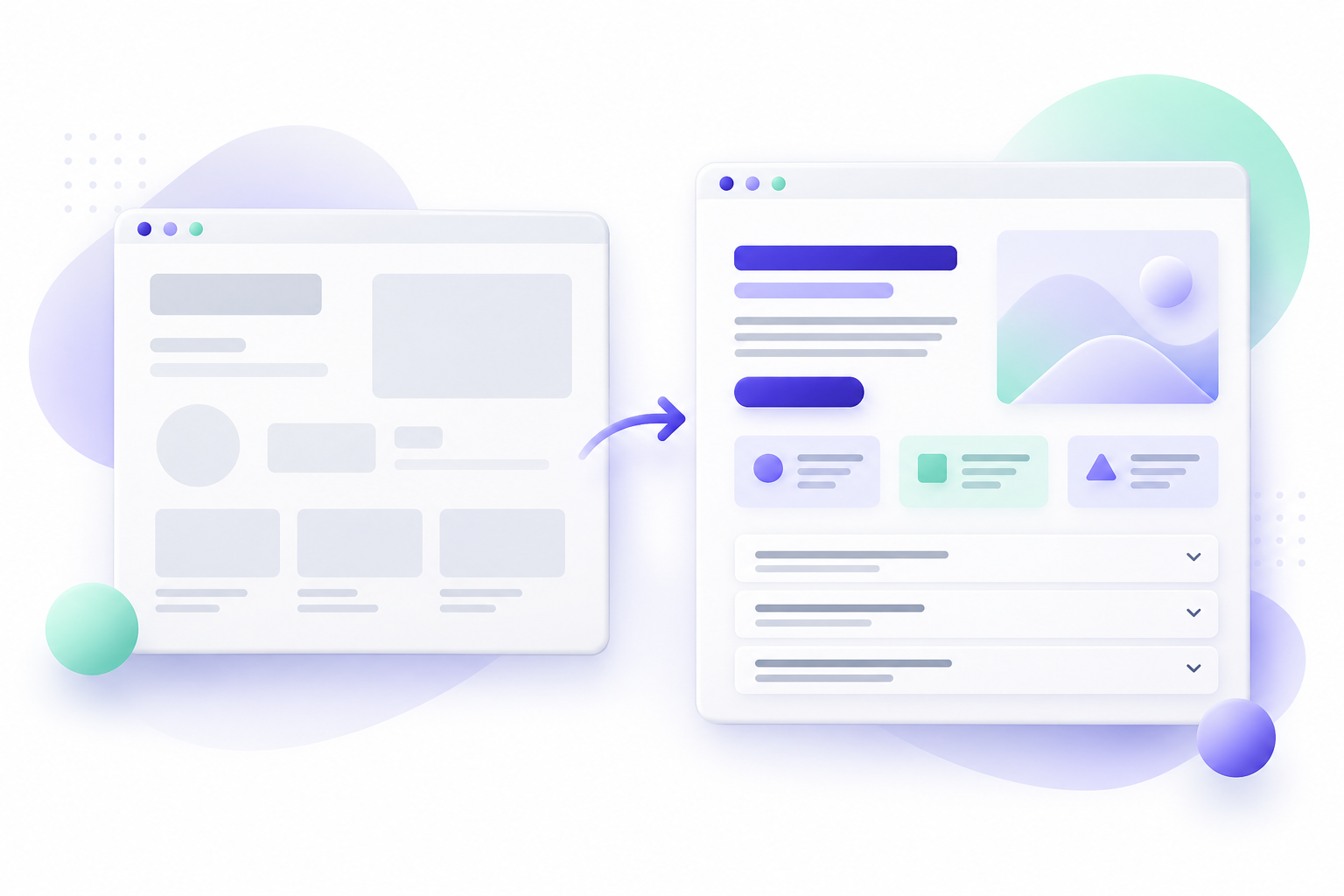 Comparación ilustrativa de una web sencilla y una web con contenidos organizados